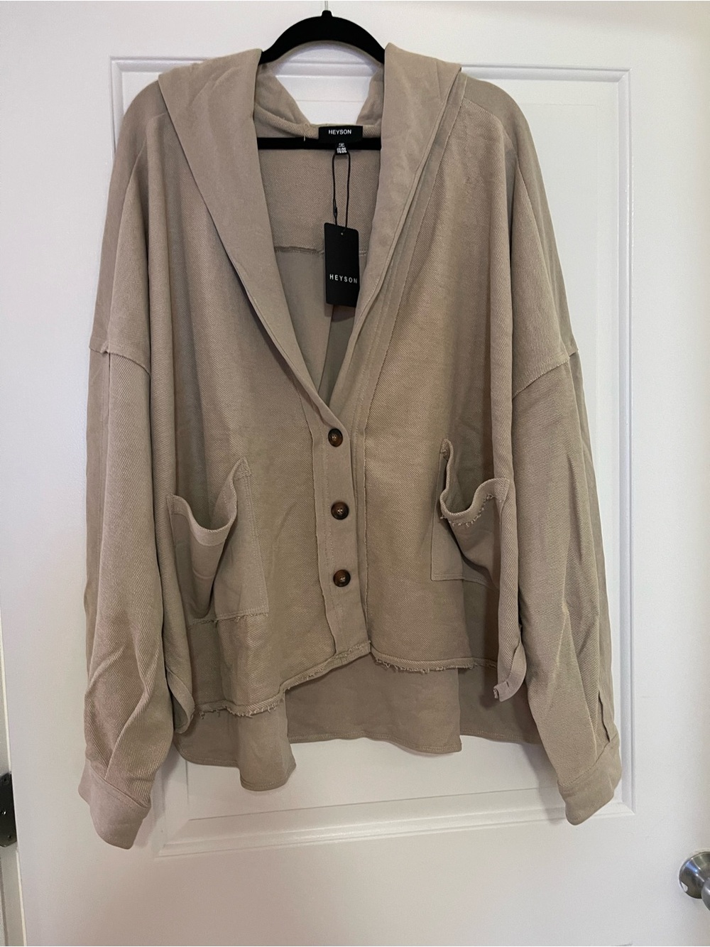 Heyson Beige Hooded Button-Front Cardigan - Size 1XL/2XL NWT